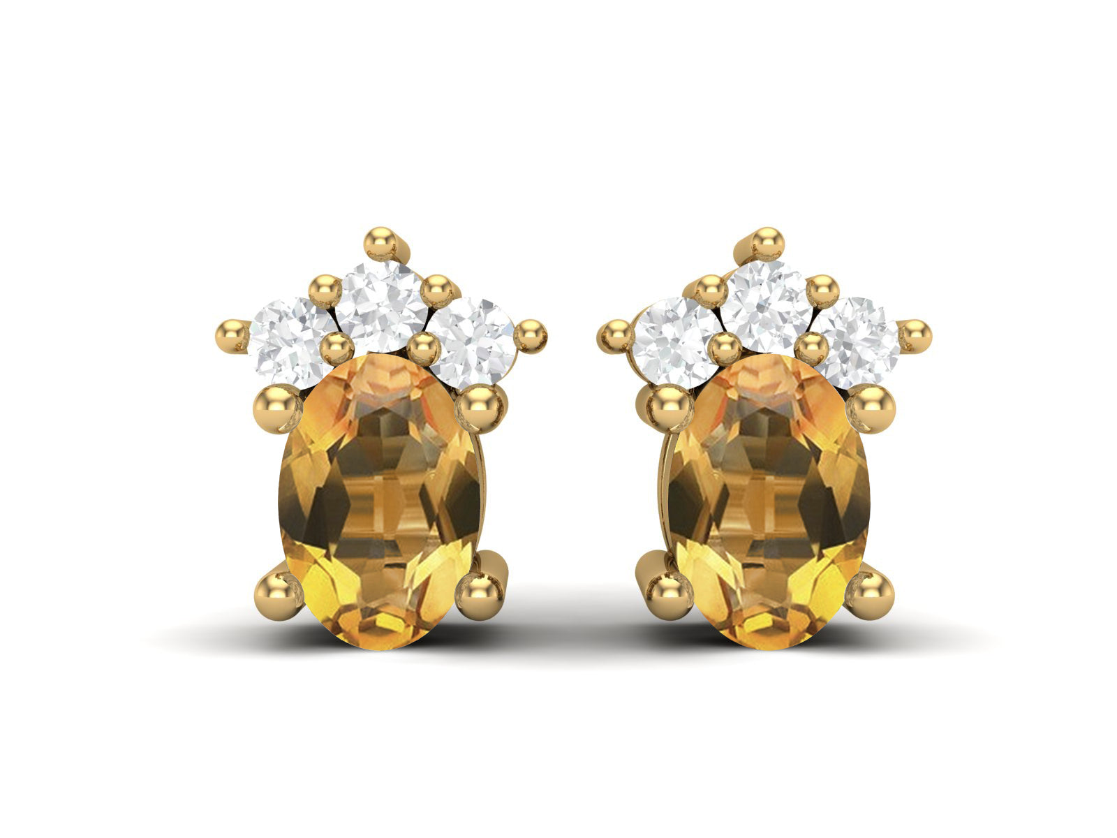 Citrine Oval Cluster Stud Earrings - Sterling Silver