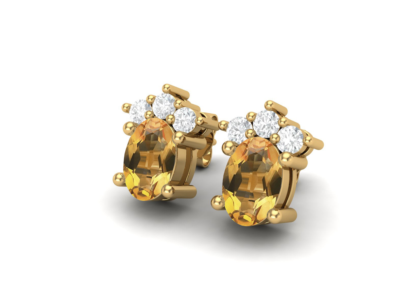 Citrine Oval Cluster Stud Earrings - Sterling Silver
