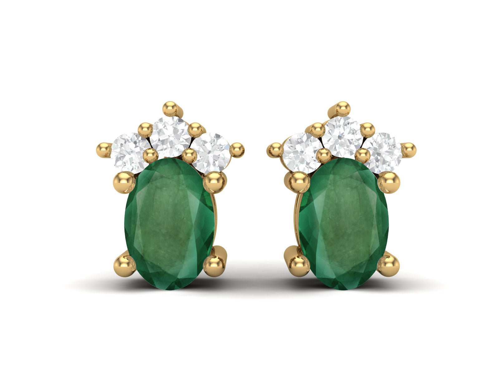 Emerald Oval Cluster Stud Earrings - Sterling Silver