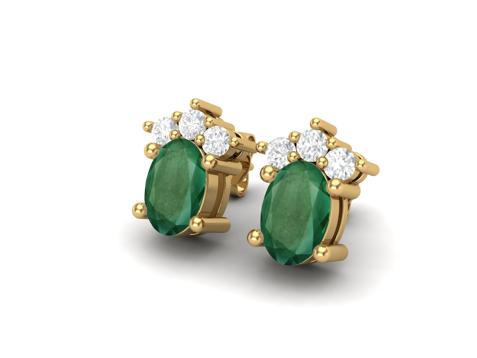 Emerald Oval Cluster Stud Earrings - Sterling Silver