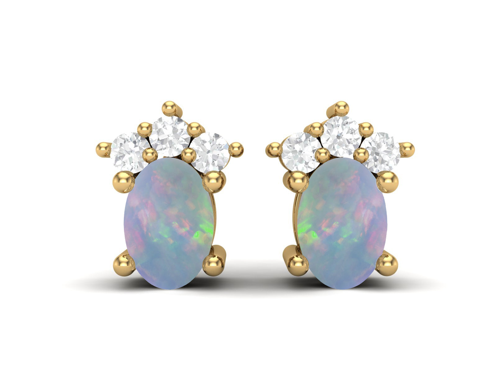Opal Oval Cluster Stud Earrings - Sterling Silver