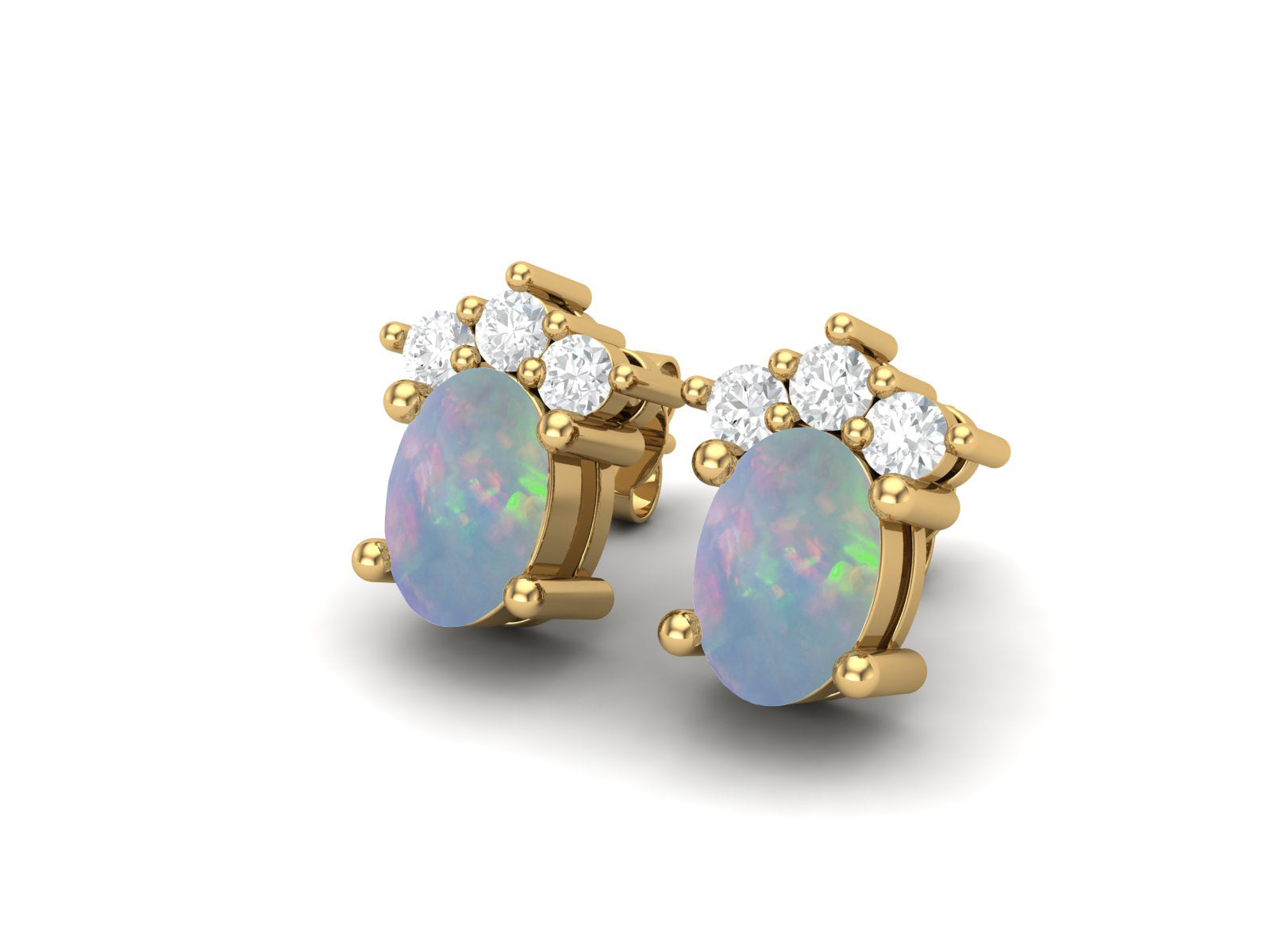 Opal Oval Cluster Stud Earrings - Sterling Silver