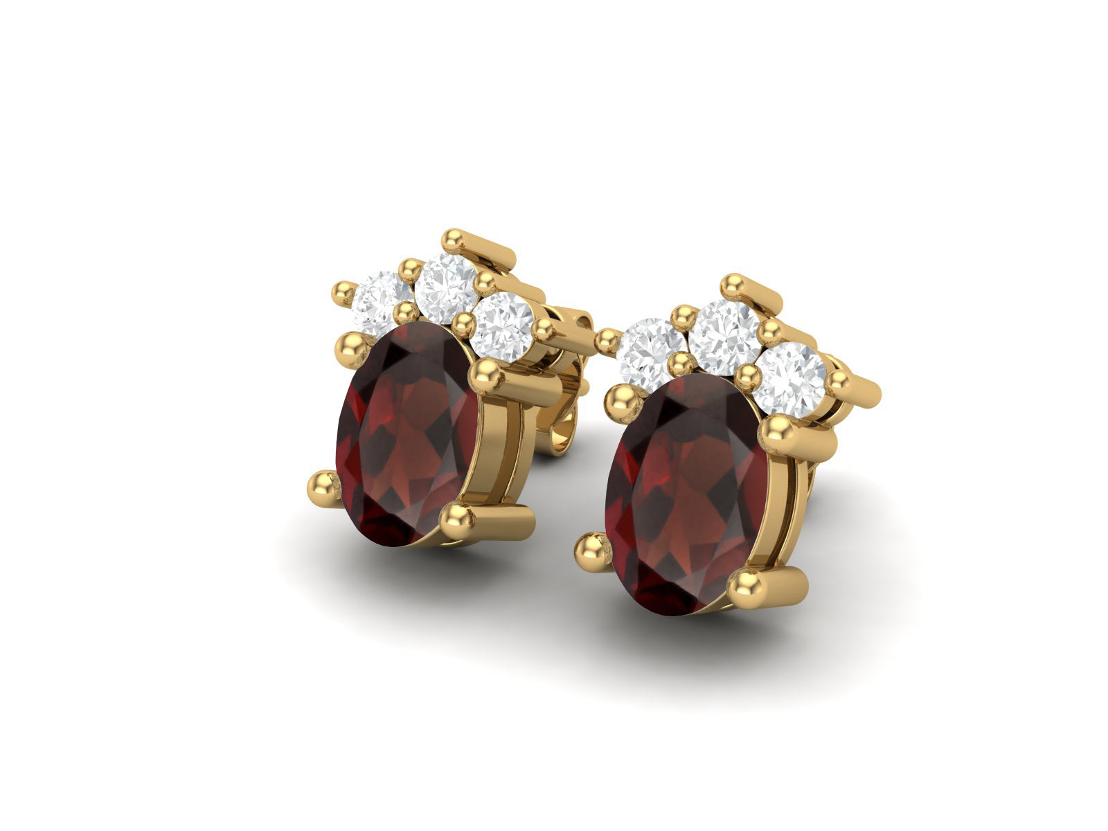 Garnet Oval Cluster Stud Earrings - Sterling Silver