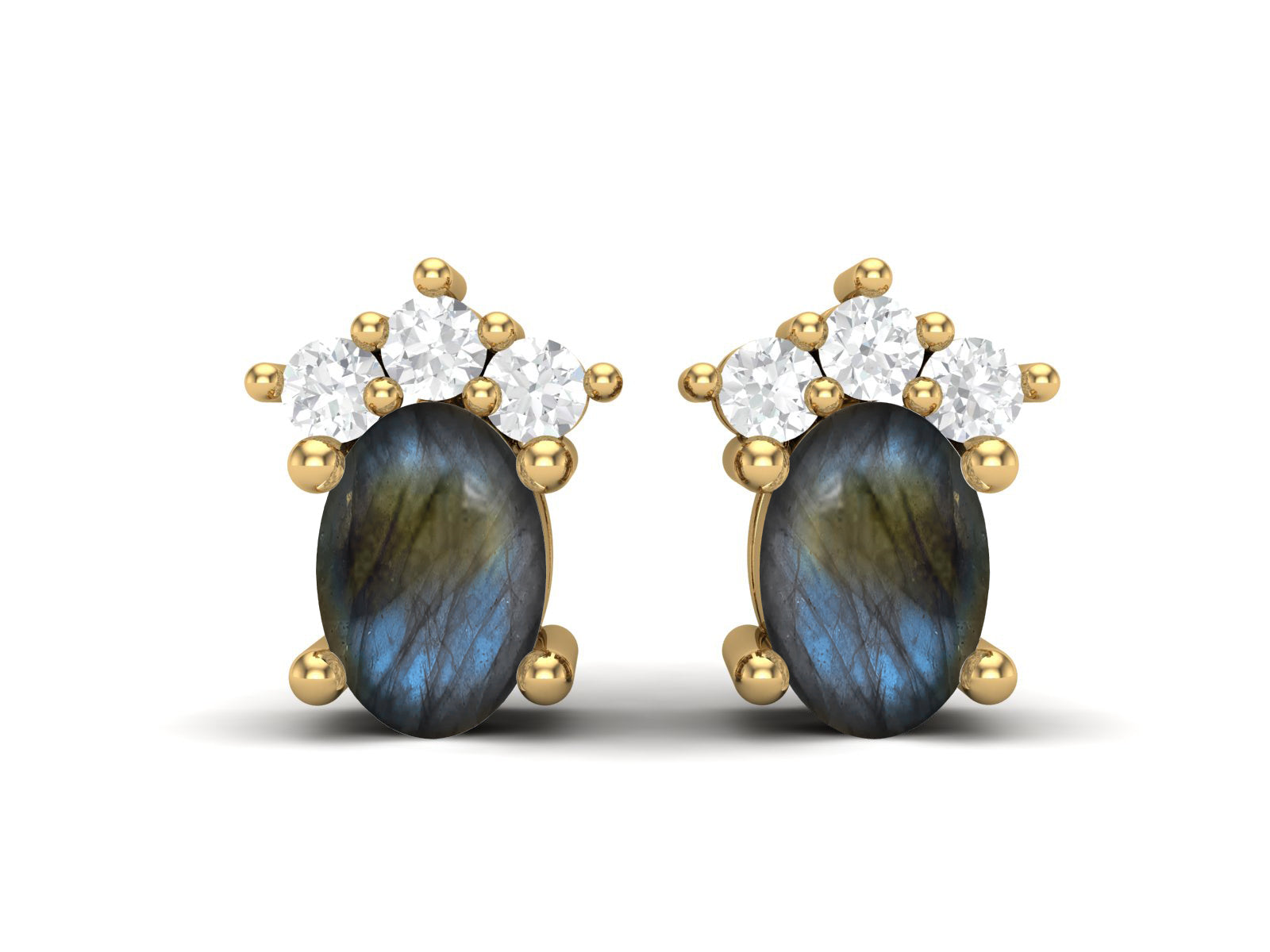 Labradorite Oval Cluster Stud Earrings - Sterling Silver