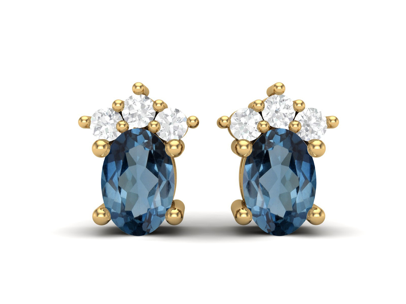 London Blue Topaz Oval Cluster Stud Earrings - Sterling Silver