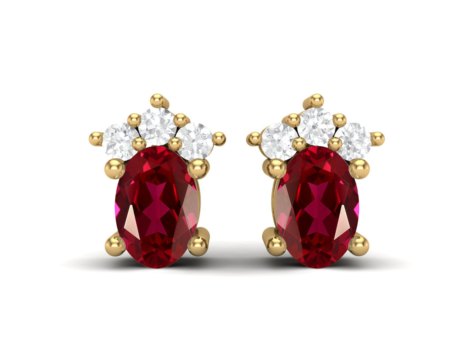 Ruby Oval Cluster Stud Earrings - Sterling Silver