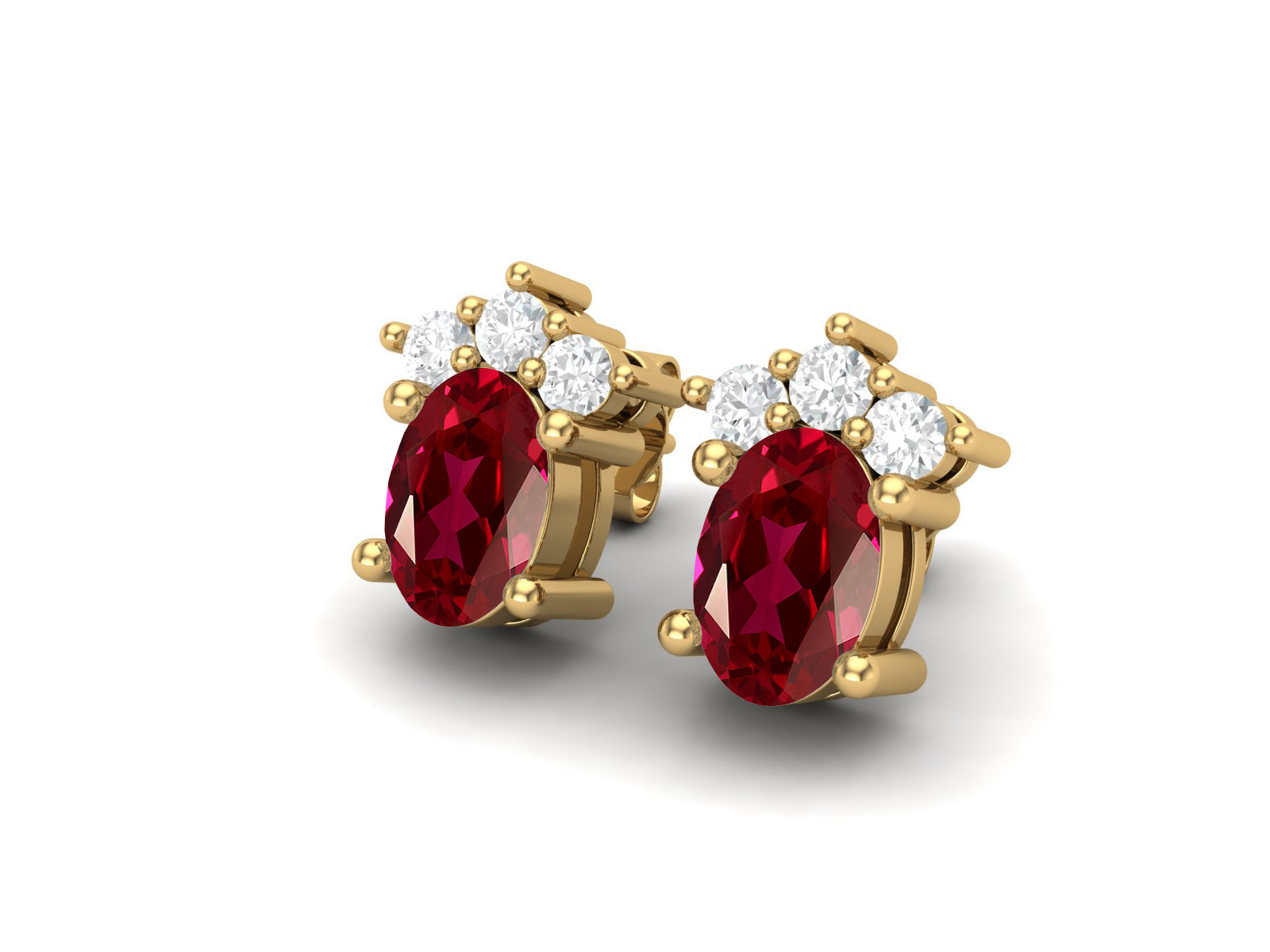 Ruby Oval Cluster Stud Earrings - Sterling Silver