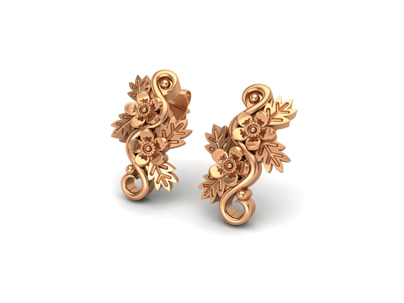 Floral Vine Silver Botanical Elegance Stud Earrings - Sterling Silver