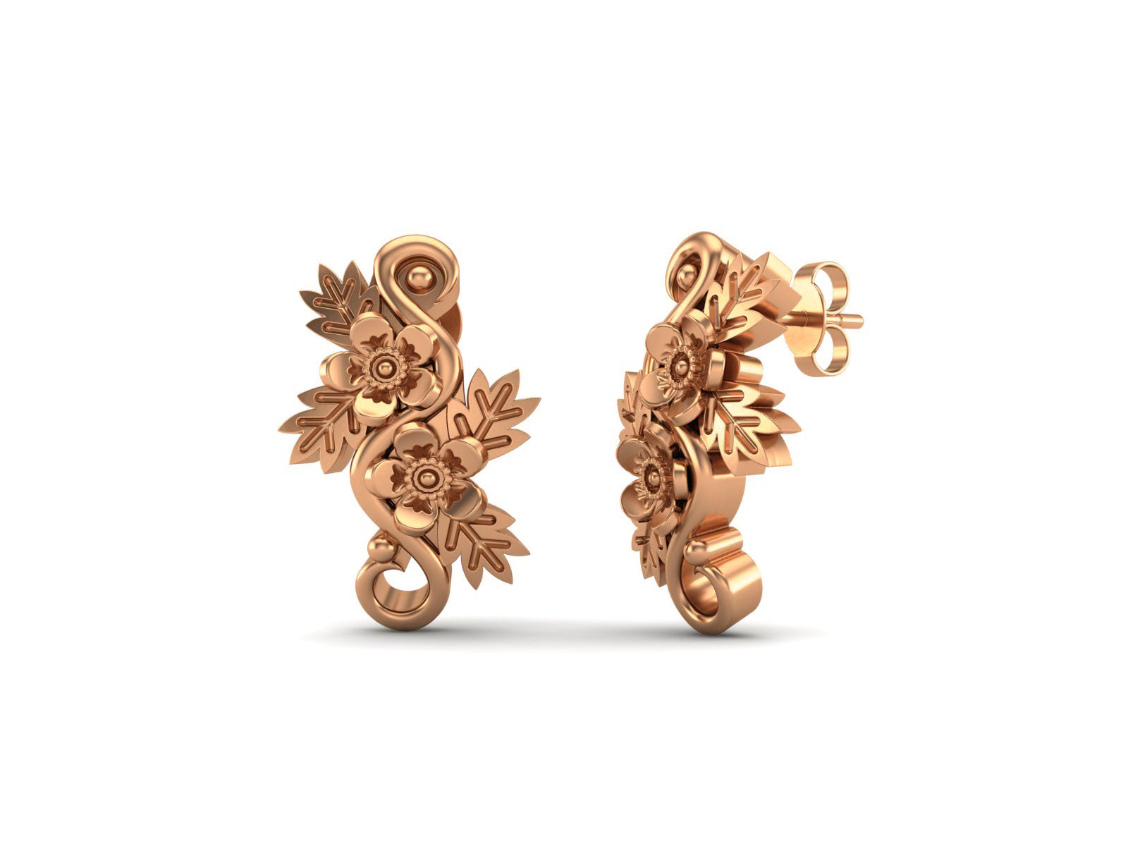 Floral Vine Silver Botanical Elegance Stud Earrings - Sterling Silver