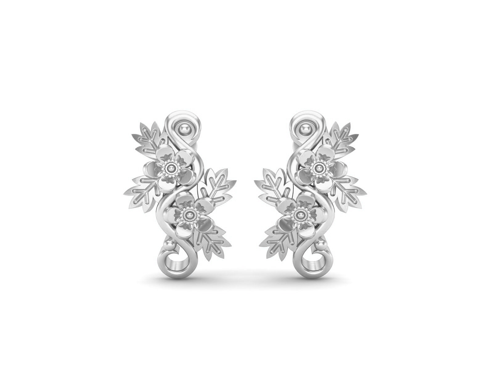 Floral Vine Silver Botanical Elegance Stud Earrings - Sterling Silver