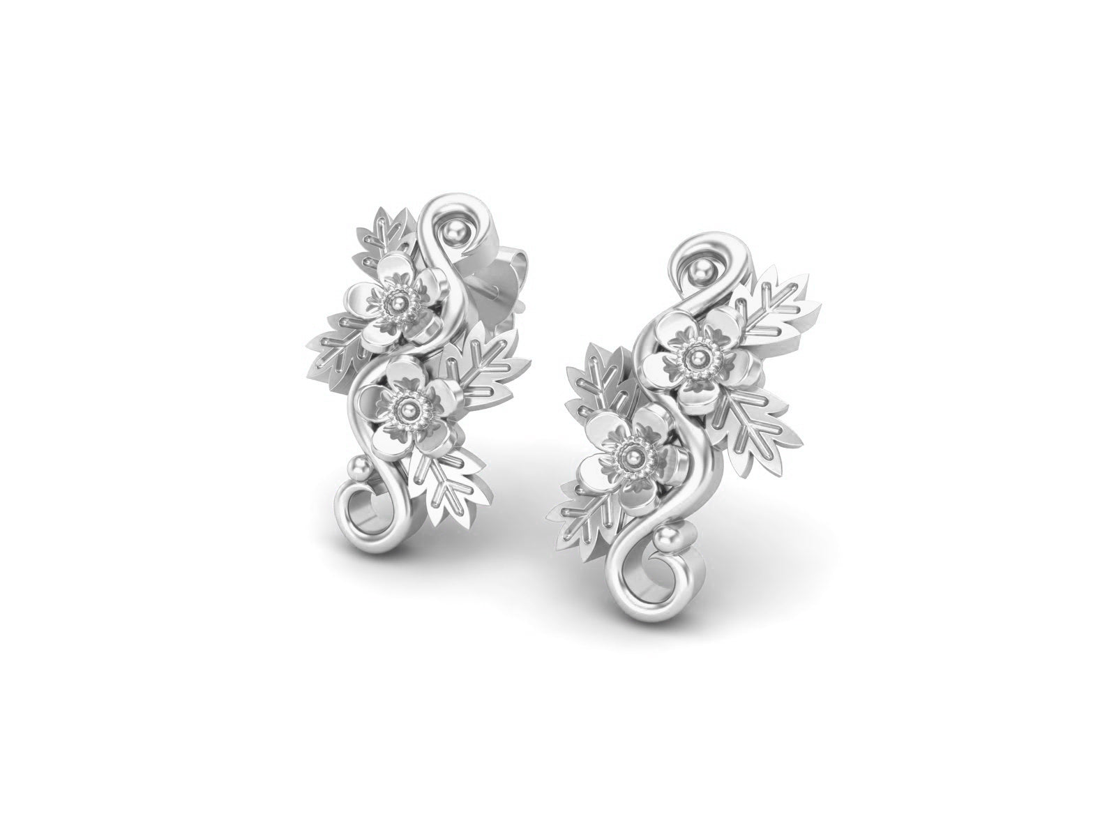 Floral Vine Silver Botanical Elegance Stud Earrings - Sterling Silver