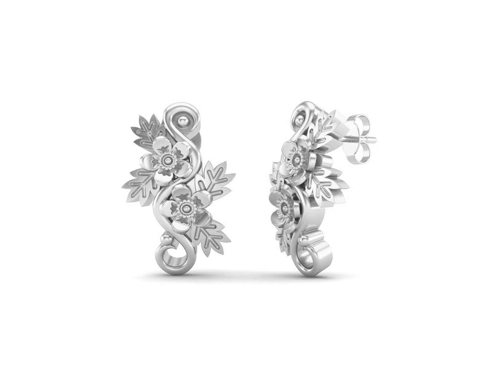 Floral Vine Silver Botanical Elegance Stud Earrings - Sterling Silver