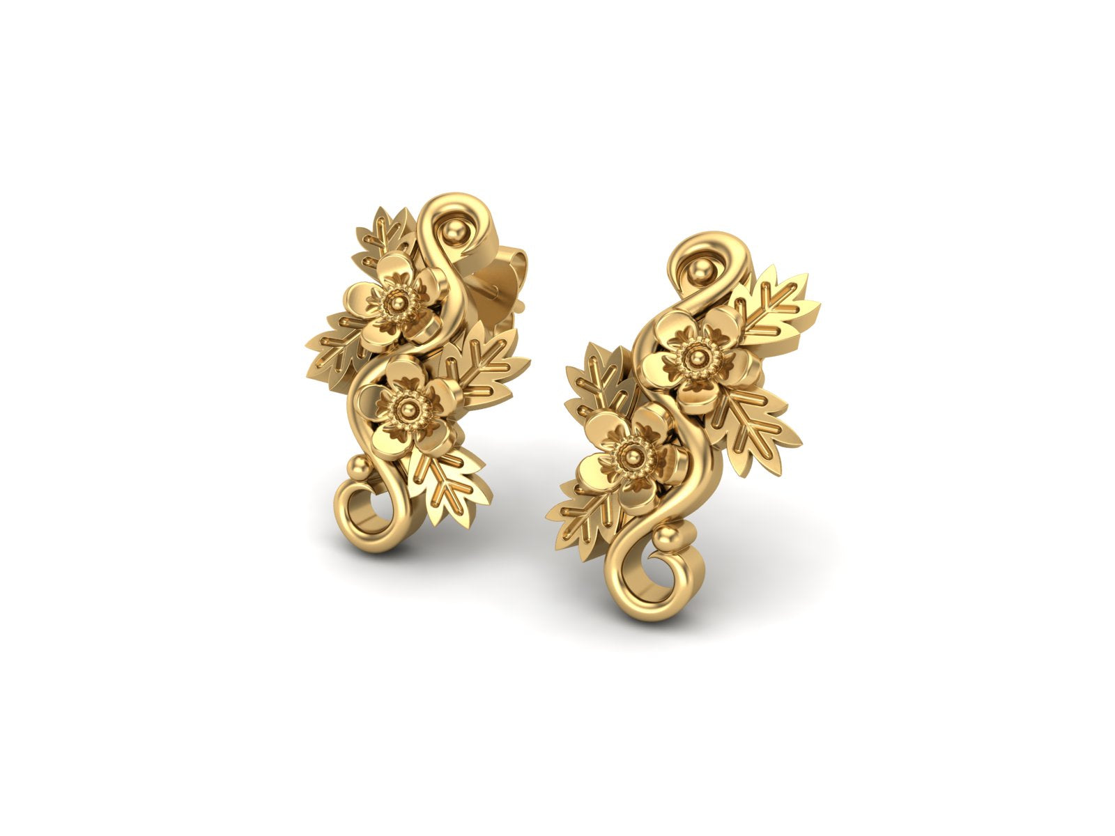 Floral Vine Silver Botanical Elegance Stud Earrings - Sterling Silver