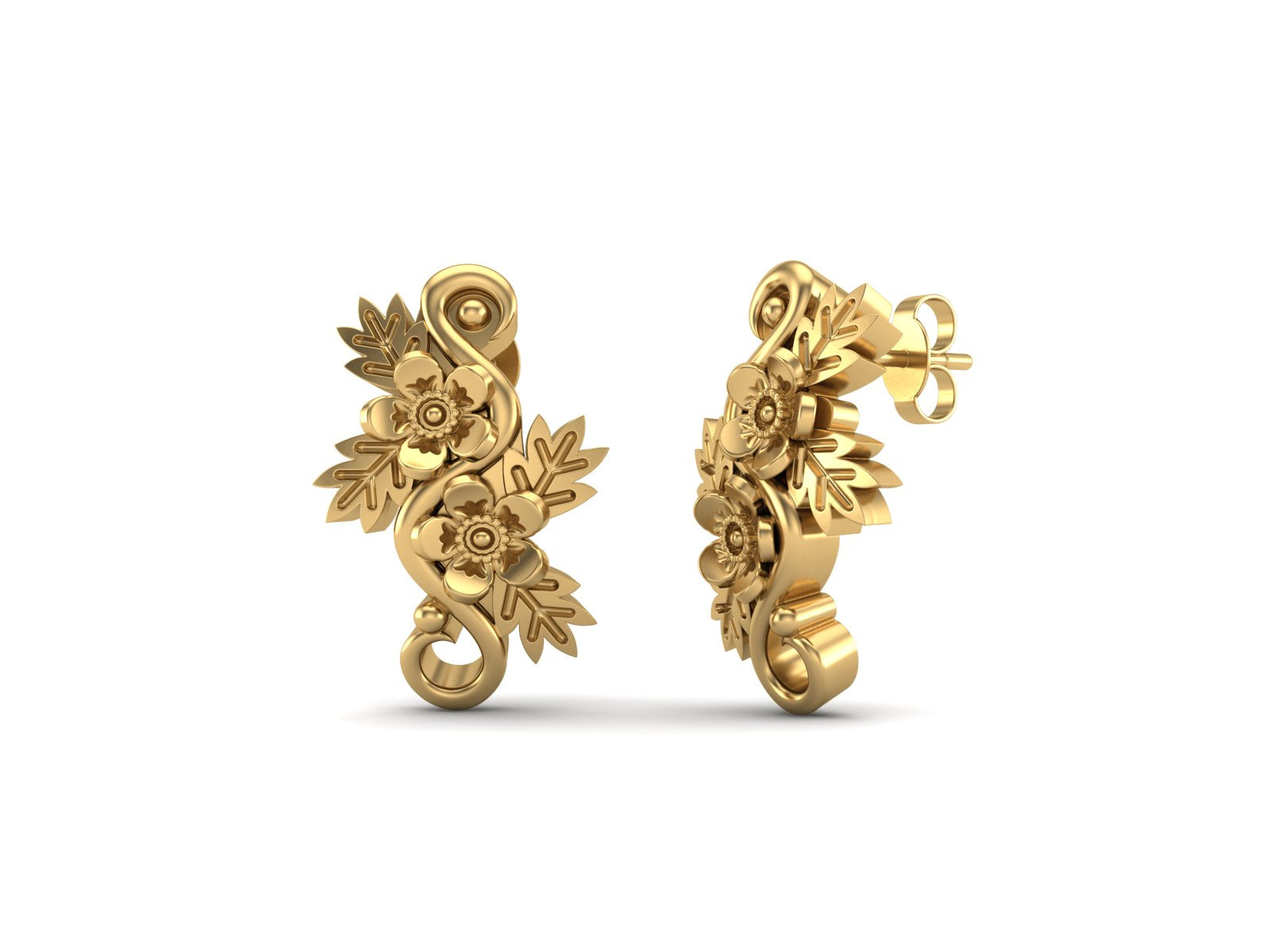 Floral Vine Silver Botanical Elegance Stud Earrings - Sterling Silver