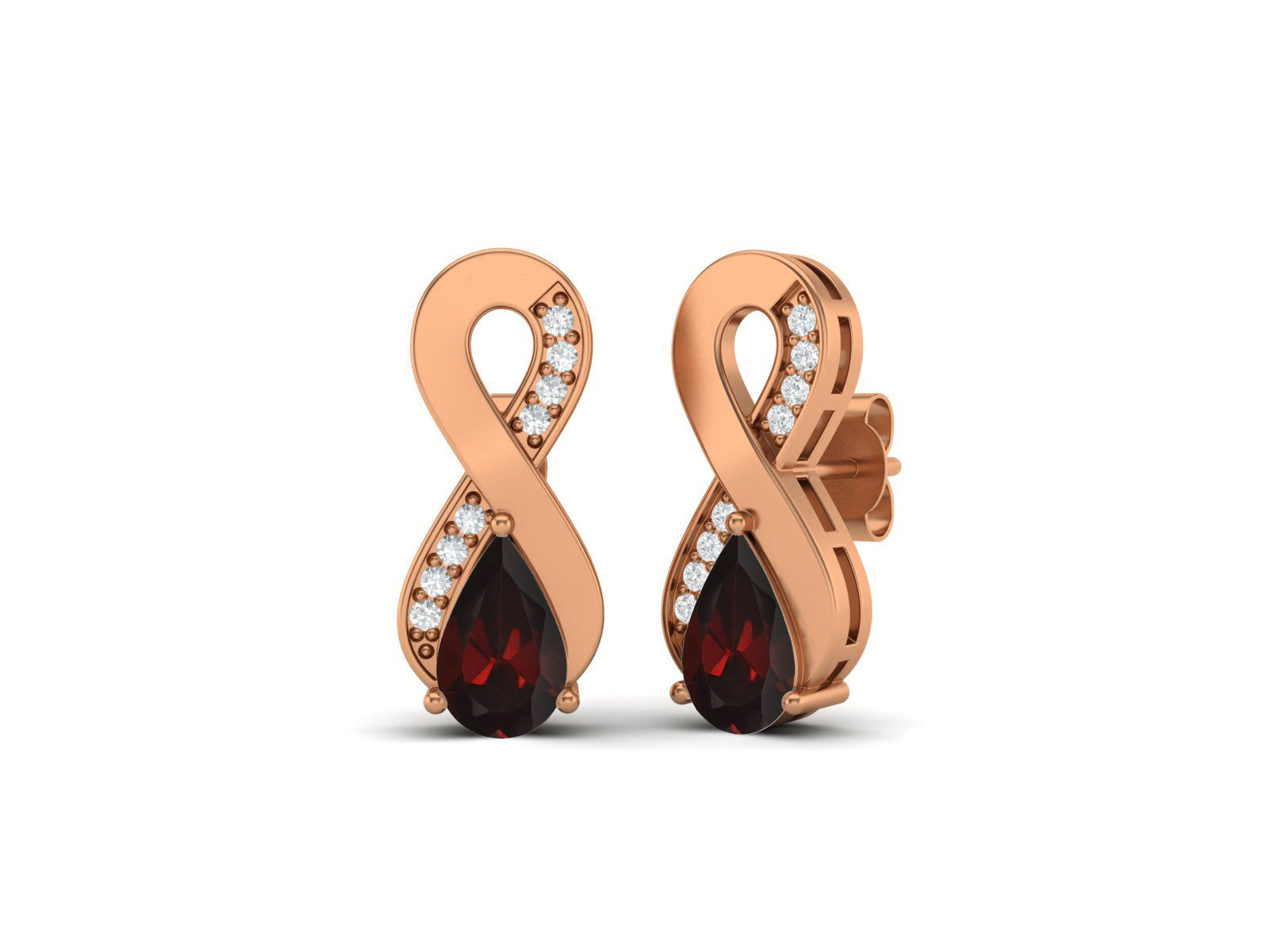 Garnet Infinity Drop Earrings - Sterling Silver