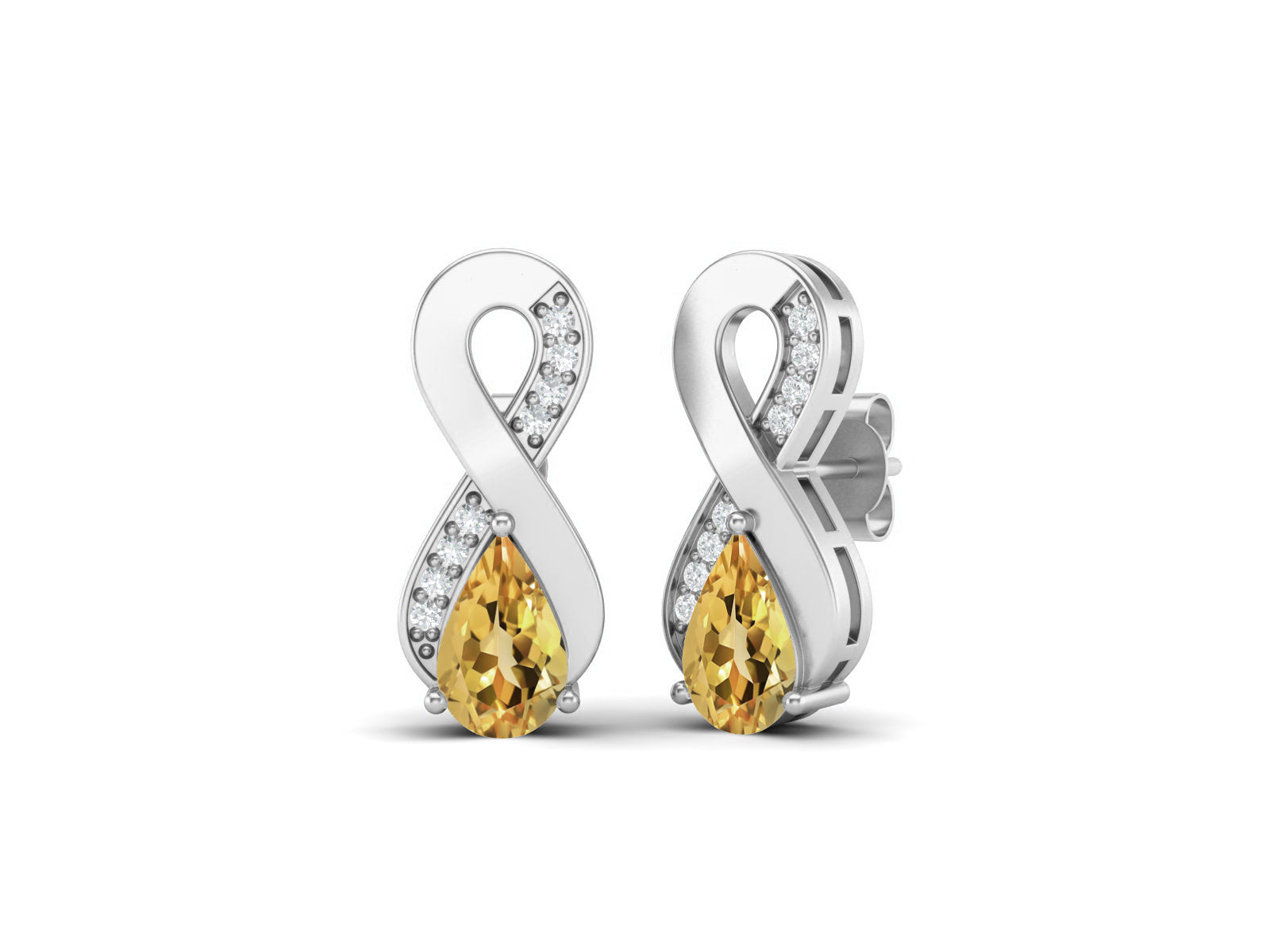 Citrine Infinity Drop Earrings - Sterling Silver