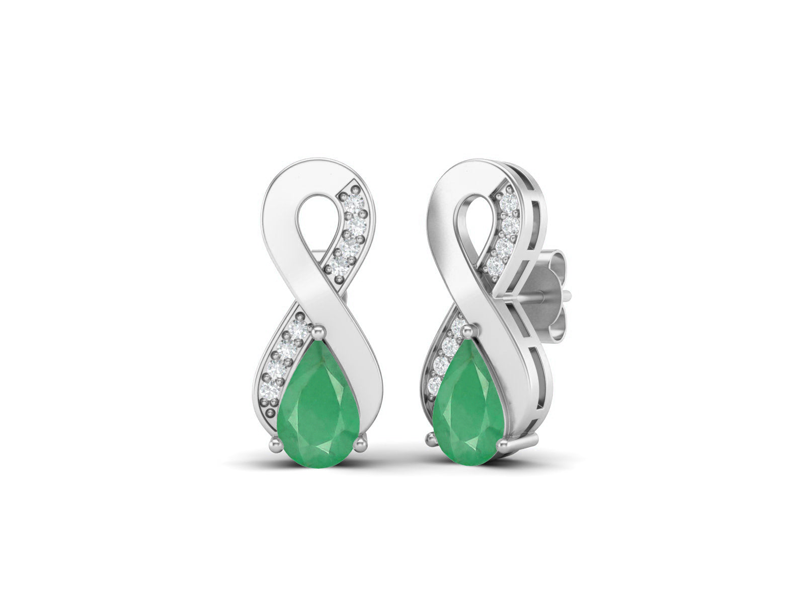 Emerald Infinity Drop Earrings - Sterling Silver