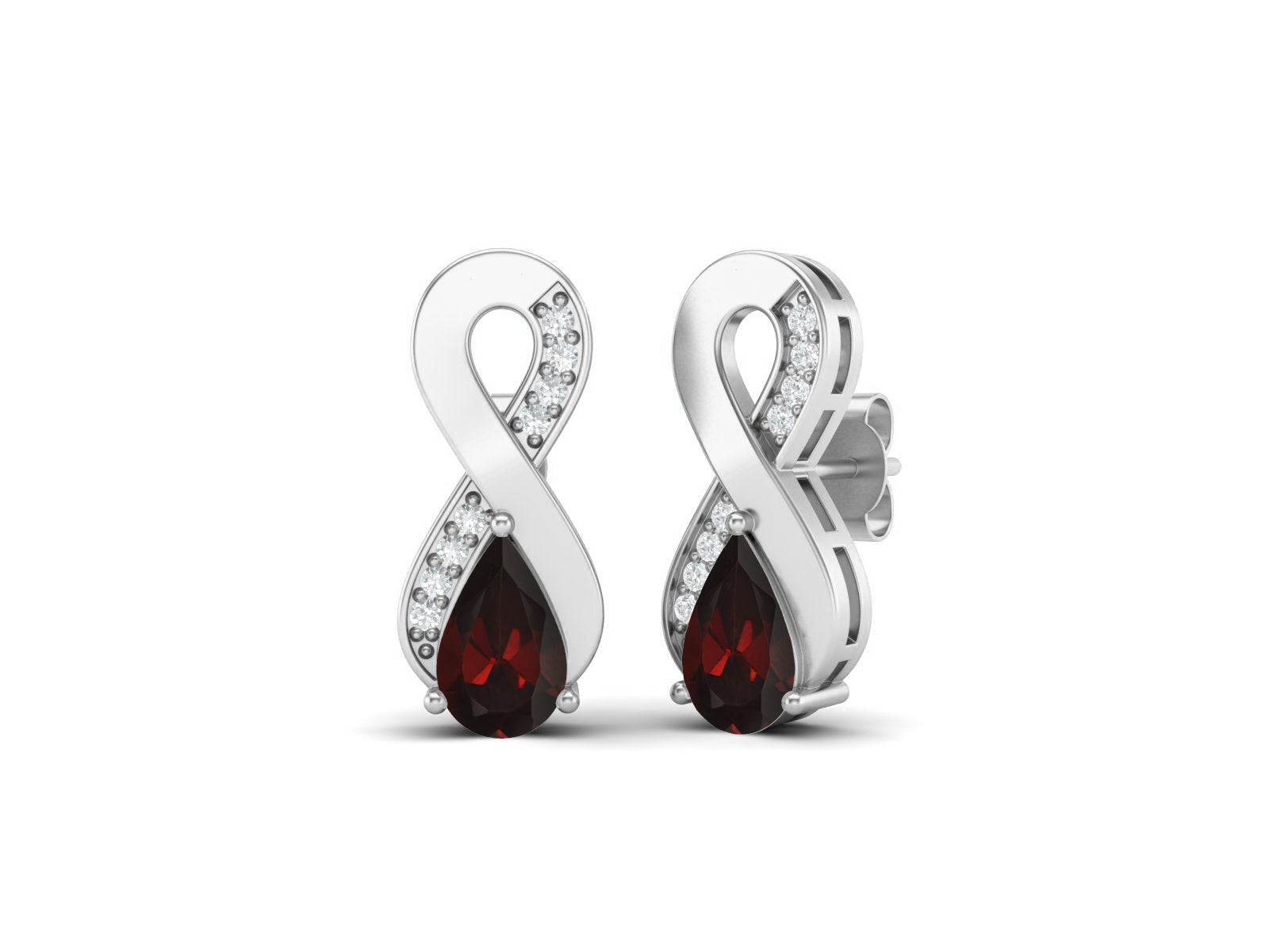 Garnet Infinity Drop Earrings - Sterling Silver