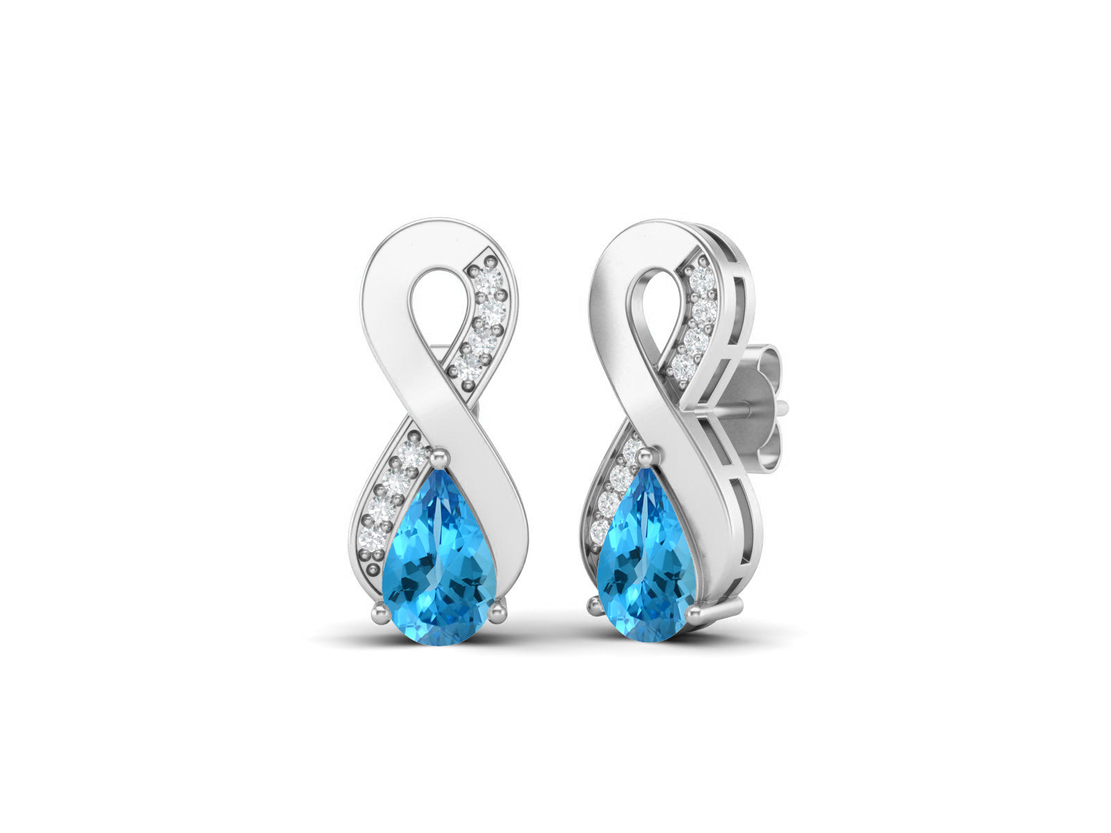 Infinity Swiss Blue Topaz Drop Earrings - Sterling Silver