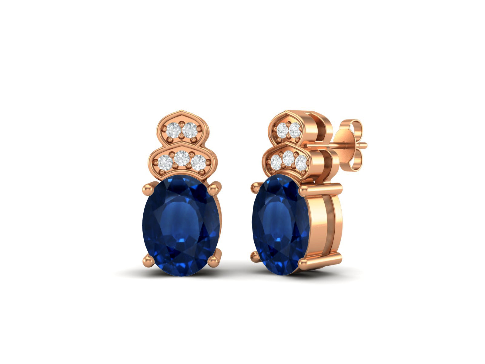 Blue Sapphire Vintage Inspired Three-Stone Earrings – Sterling Silver