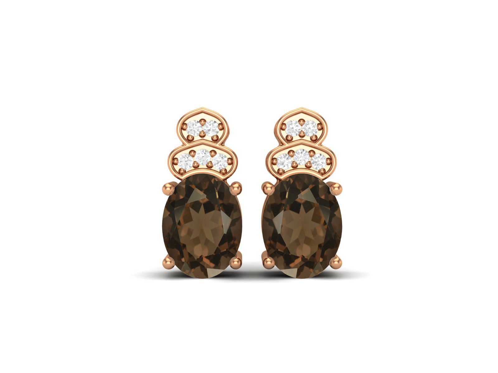 Smoky Quartz Vintage Inspired Three-Stone Earrings – Sterling Silver