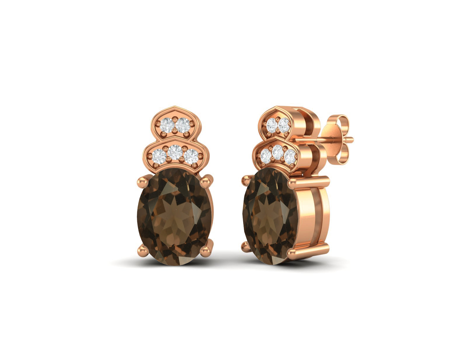 Smoky Quartz Vintage Inspired Three-Stone Earrings – Sterling Silver