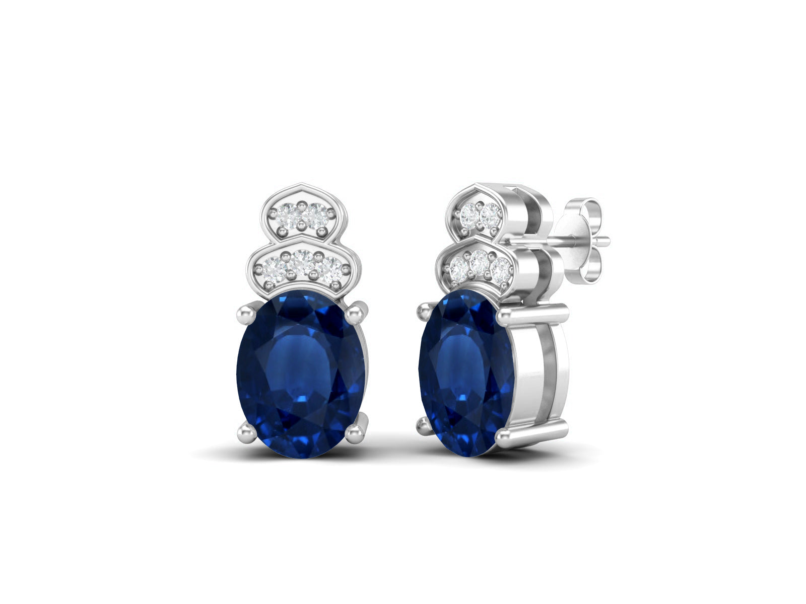 Blue Sapphire Vintage Inspired Three-Stone Earrings – Sterling Silver