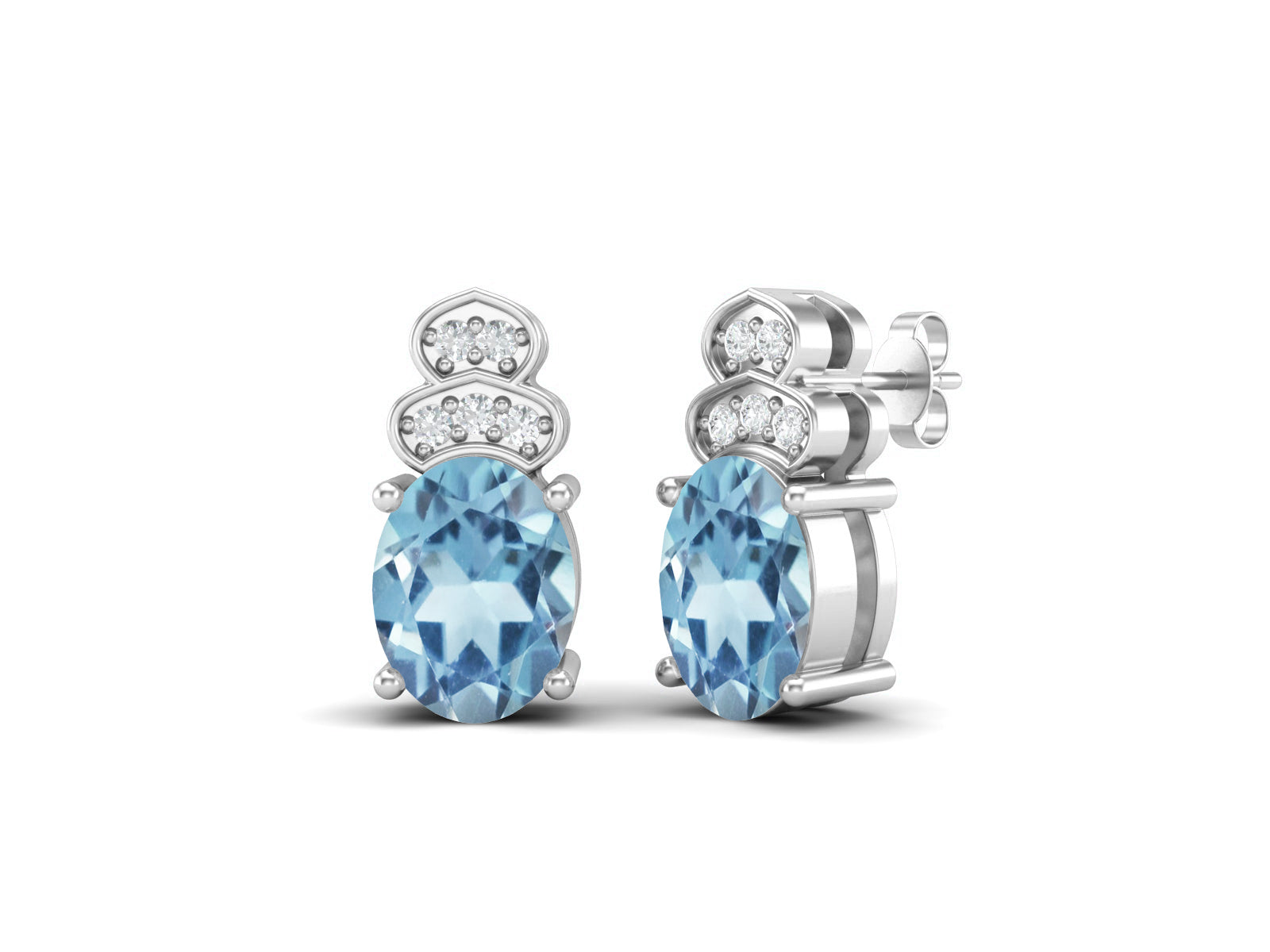 Aquamarine Vintage Inspired Three-Stone Earrings – Sterling Silver