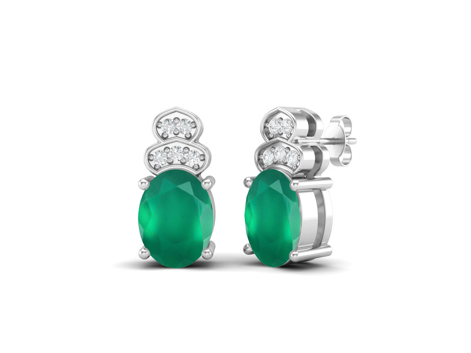 Green Onyx Vintage Inspired Three-Stone Earrings – Sterling Silver