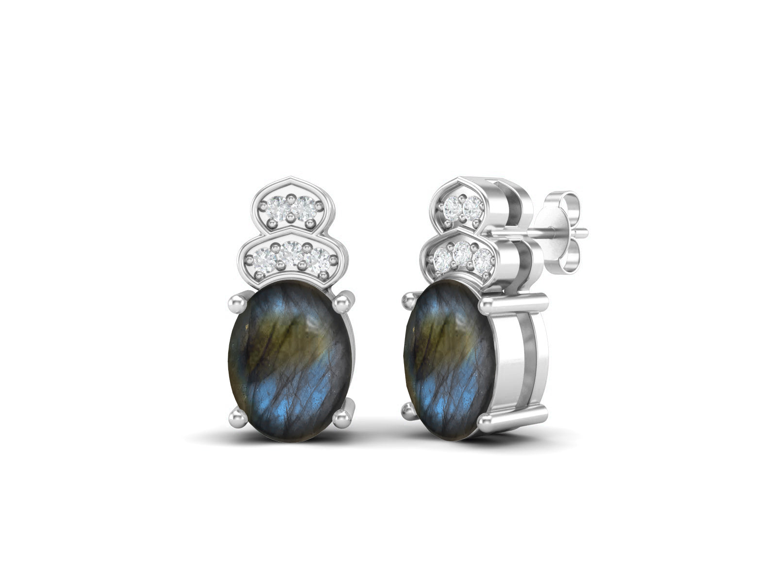 Labradorite Vintage Inspired Three-Stone Earrings – Sterling Silver