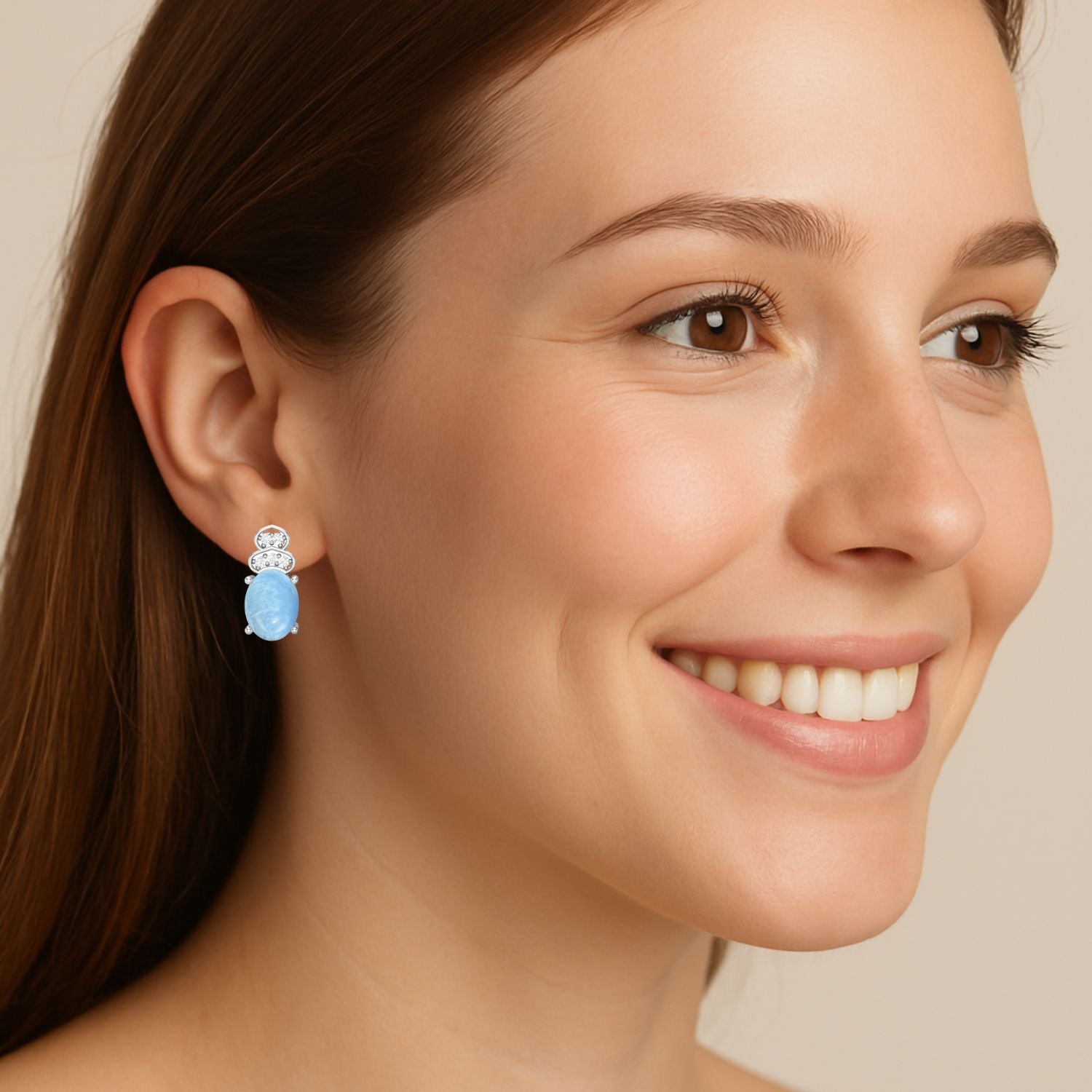 Larimar Vintage Inspired Three-Stone Earrings – Sterling Silver