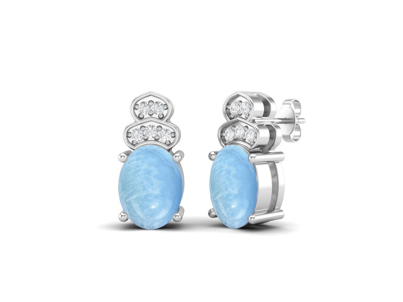 Larimar Vintage Inspired Three-Stone Earrings – Sterling Silver