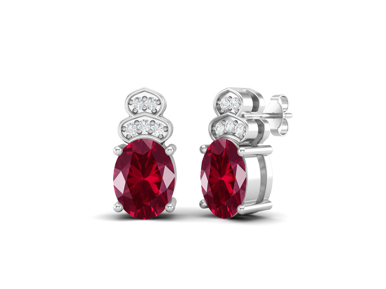 Ruby Double Halo Accent Design Earrings – Sterling Silver