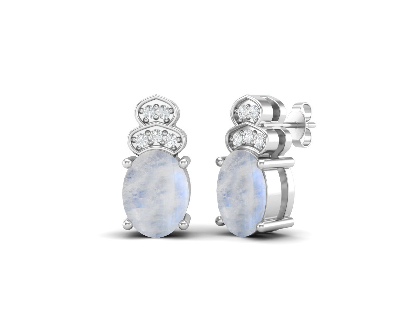 Orecchini a tre pietre di ispirazione vintage con pietra di luna - Argento Sterling