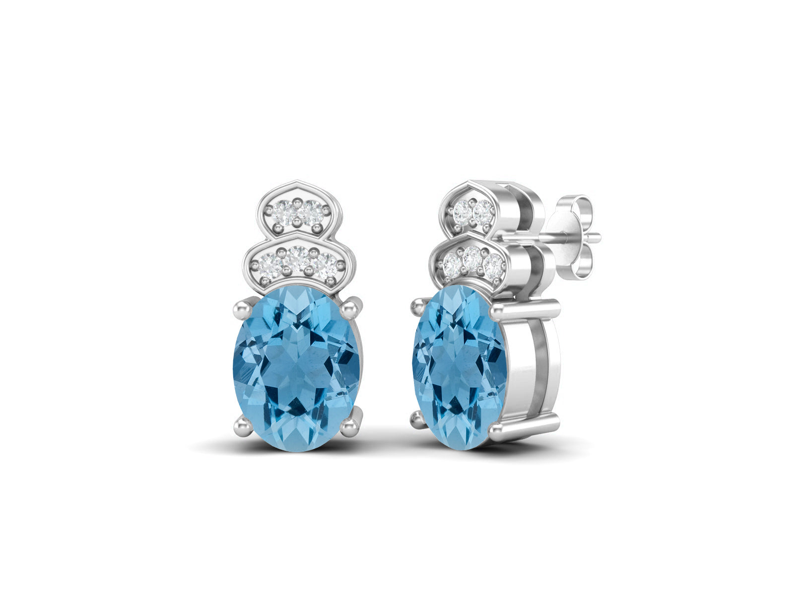 Swiss blue topaz Vintage Inspired Three-Stone Earrings – Sterling Silver