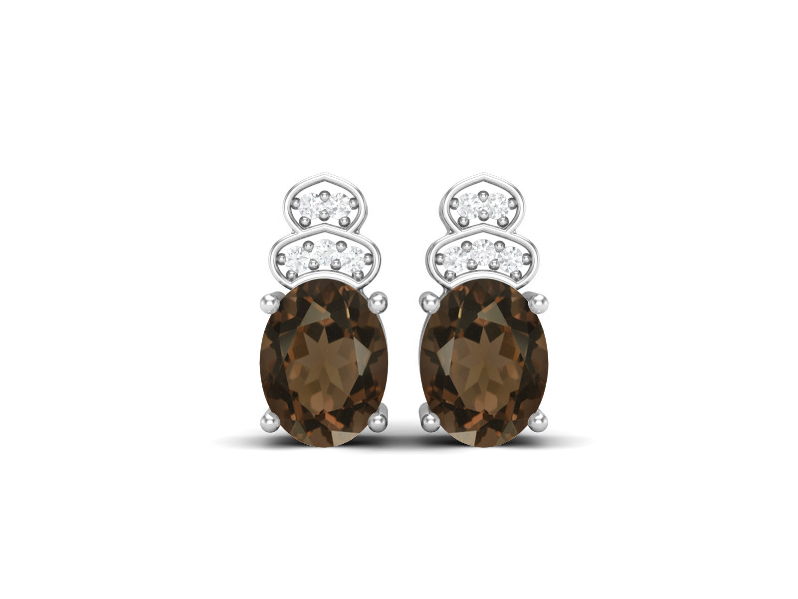Smoky Quartz Vintage Inspired Three-Stone Earrings – Sterling Silver