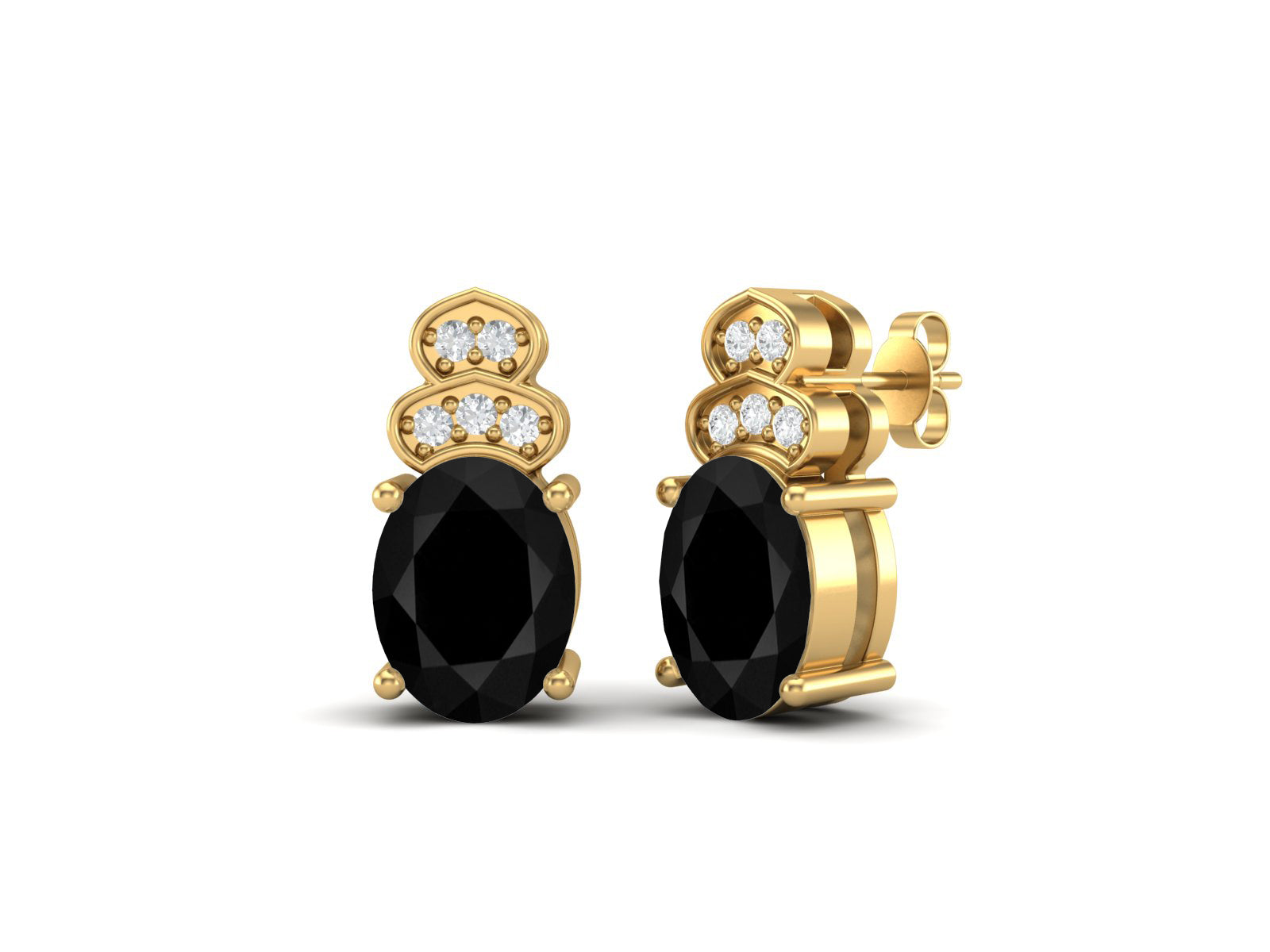 Black Spinel Vintage Inspired Three-Stone Earrings – Sterling Silver