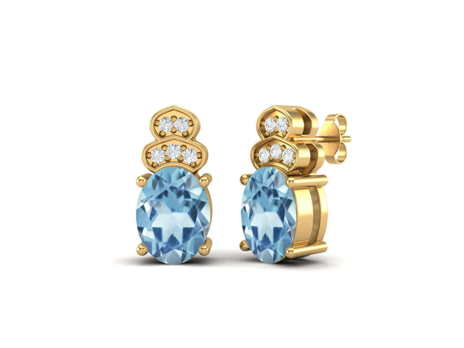 Aquamarine Vintage Inspired Three-Stone Earrings – Sterling Silver
