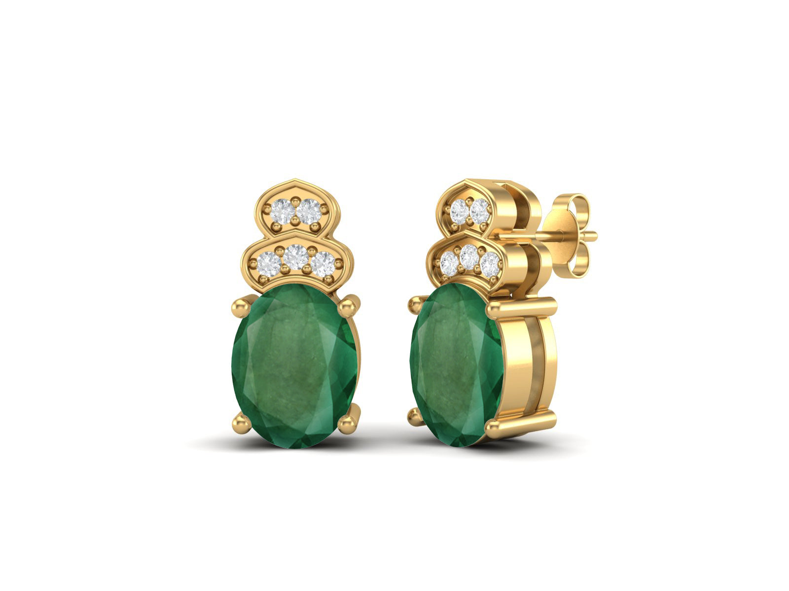 Emerald Vintage Inspired Three-Stone Earrings – Sterling Silver