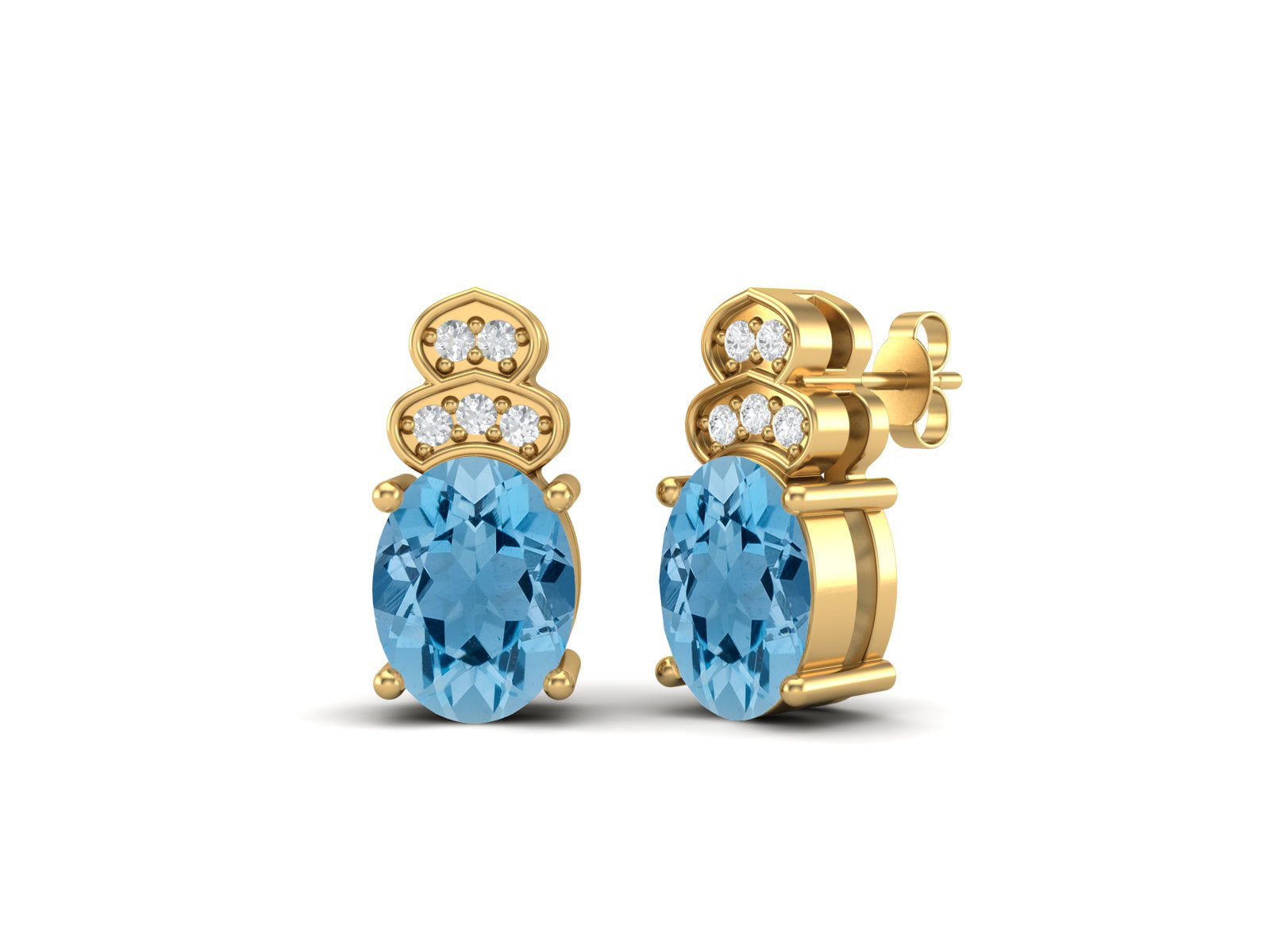 Swiss blue topaz Vintage Inspired Three-Stone Earrings – Sterling Silver