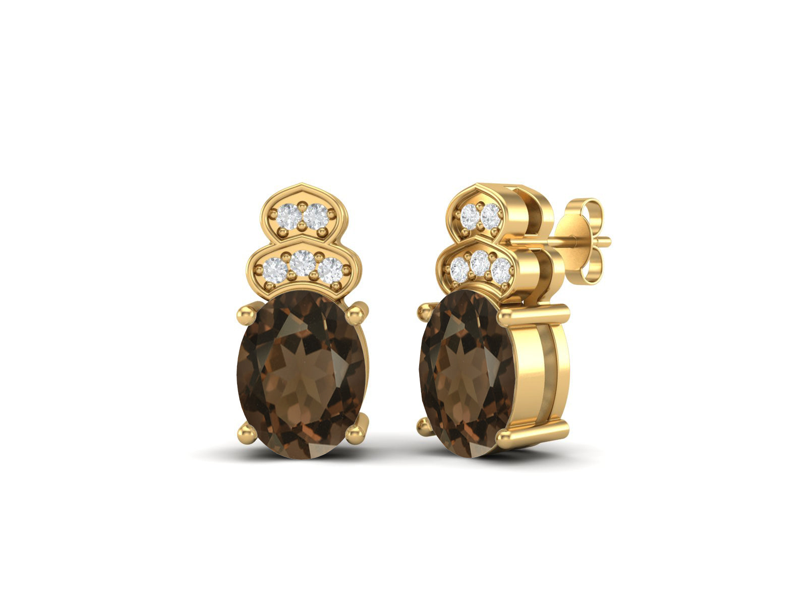 Smoky Quartz Vintage Inspired Three-Stone Earrings – Sterling Silver
