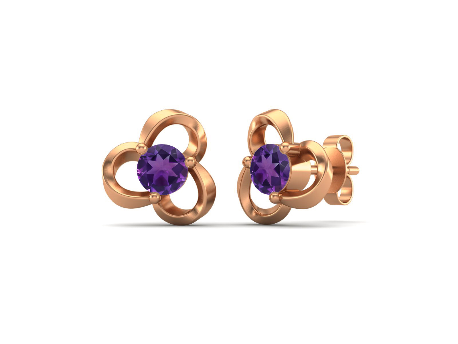Amethyst Elegant Petal Embrace Floral Stud Earrings - Sterling Silver