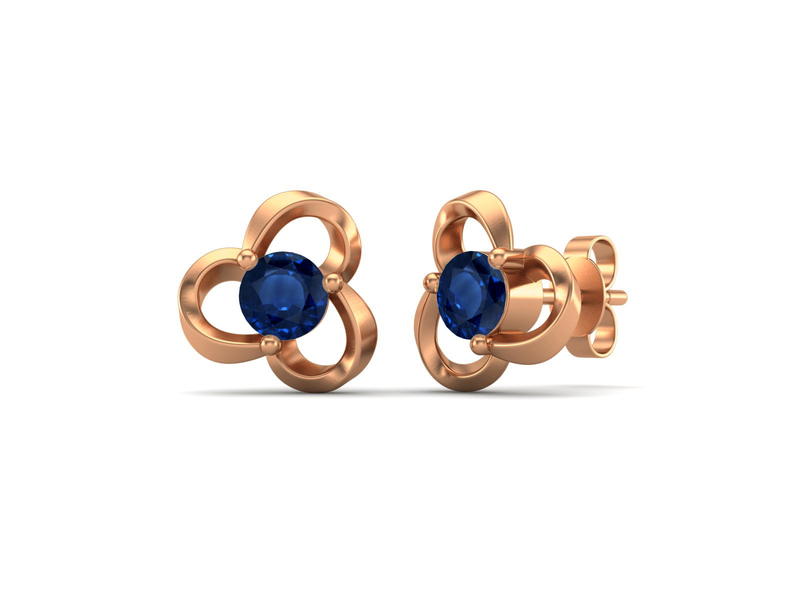 Blue Sapphire Elegant Petal Embrace Floral Stud Earrings - Sterling Silver