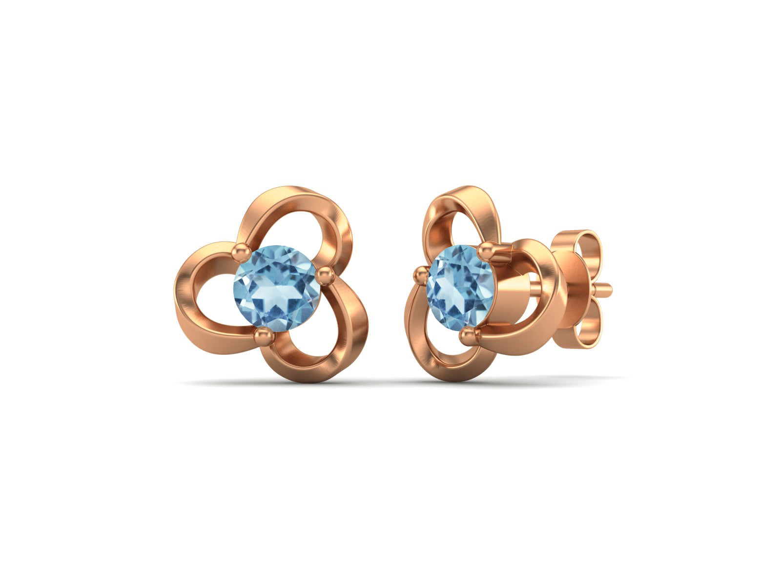 Blue Topaz Elegant Petal Embrace Floral Stud Earrings - Sterling Silver