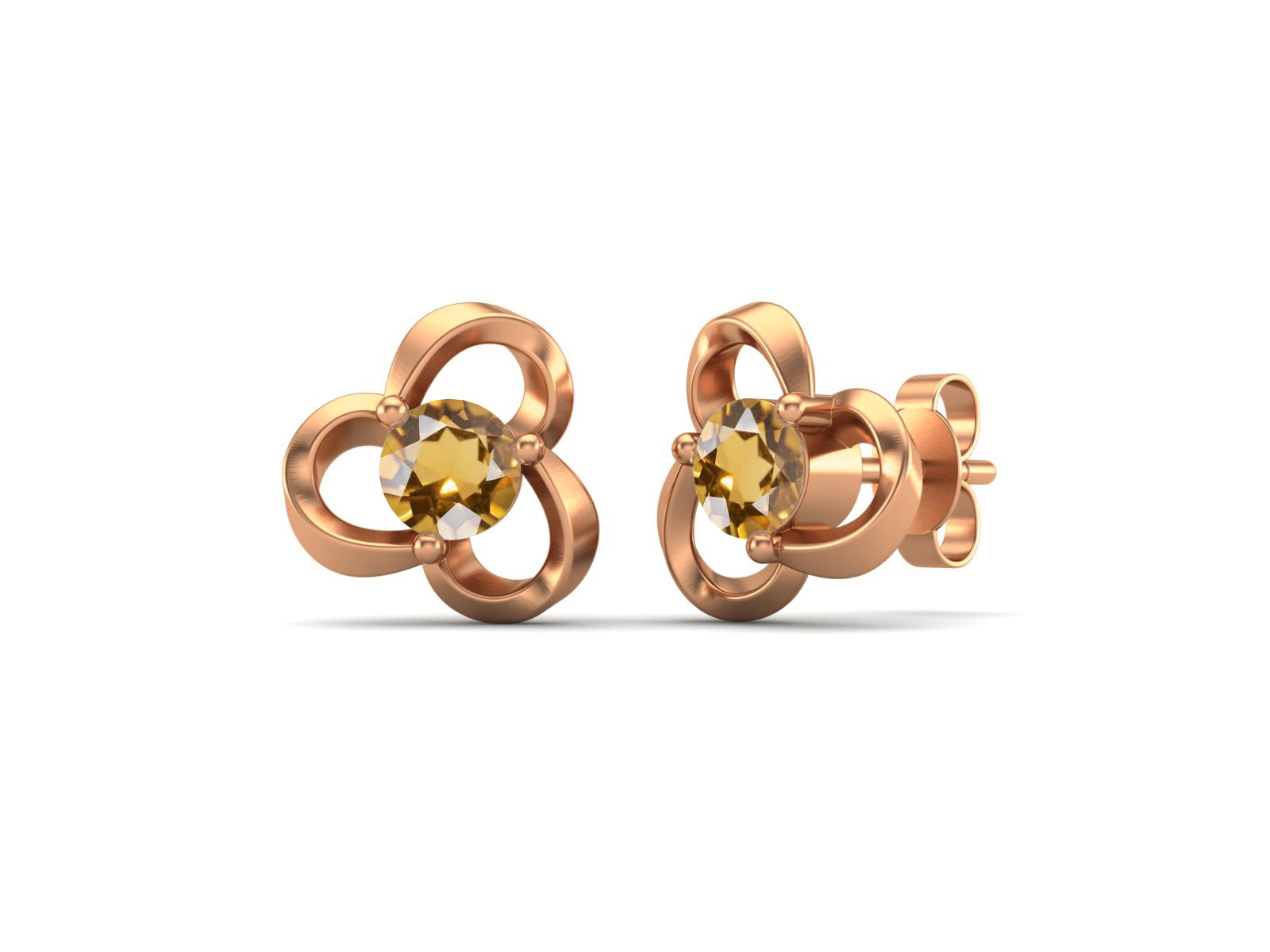 Citrine Elegant Petal Embrace Floral Stud Earrings - Sterling Silver