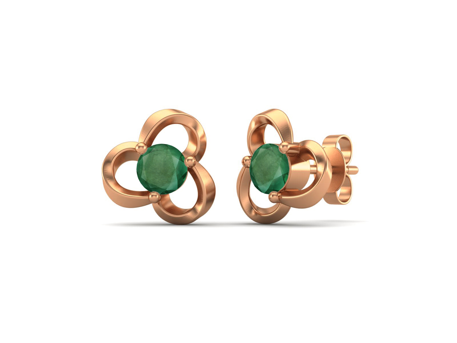 Emerald Elegant Petal Embrace Floral Stud Earrings - Sterling Silver