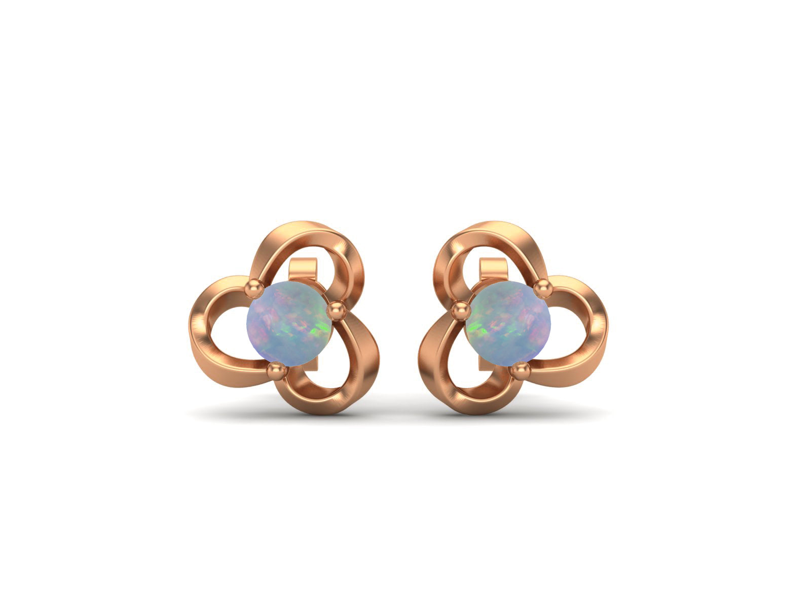 Opal Elegant Petal Embrace Floral Stud Earrings - Sterling Silver