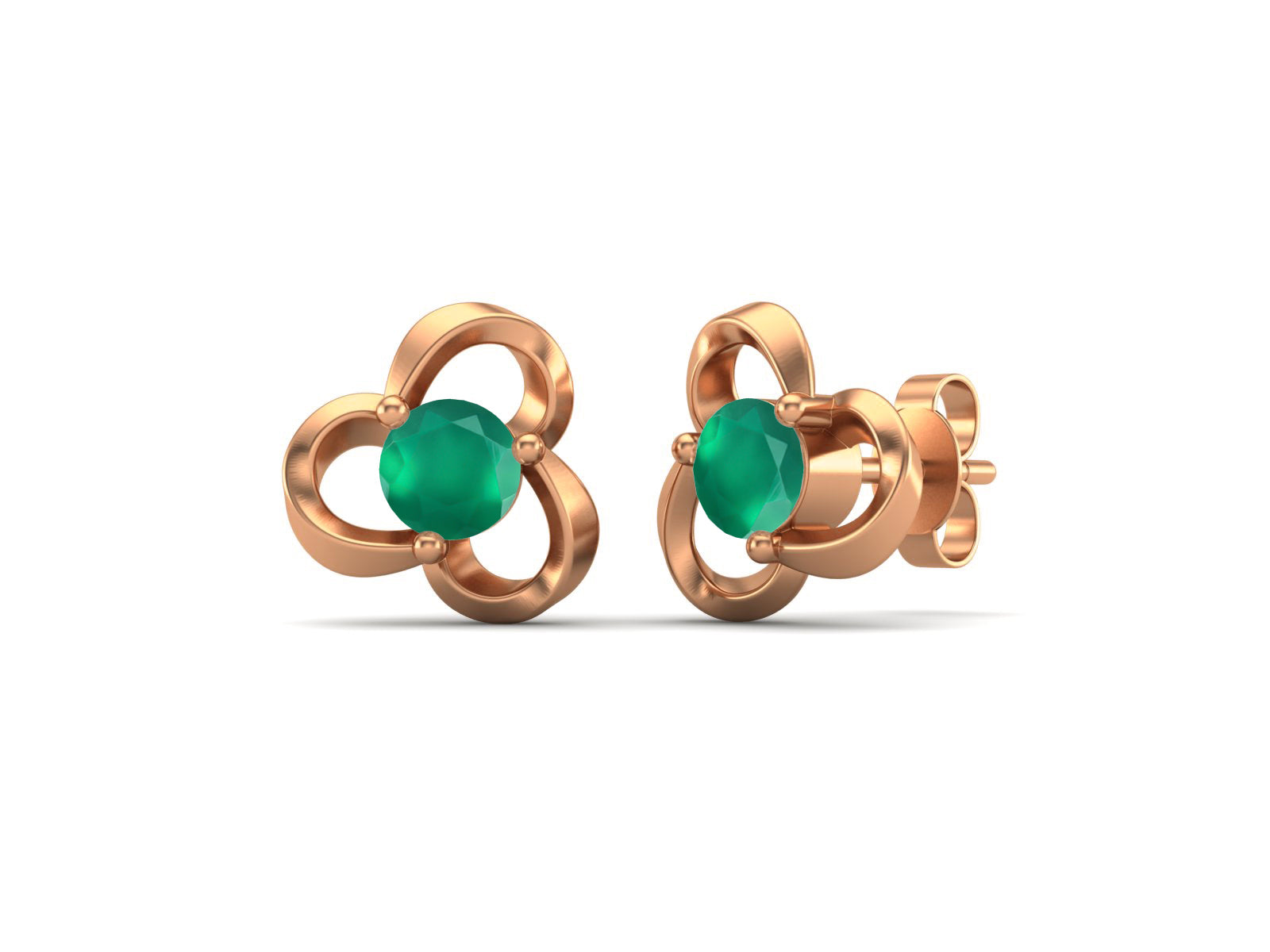 Green Onyx Elegant Petal Embrace Floral Stud Earrings - Sterling Silver