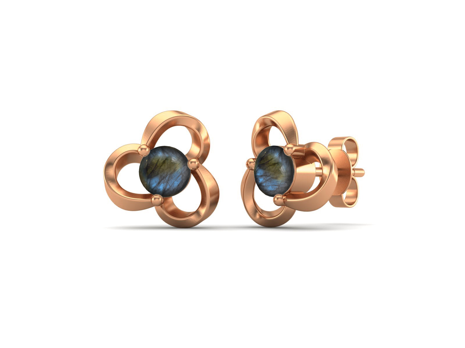 Labradorite Elegant Petal Embrace Floral Stud Earrings - Sterling Silver