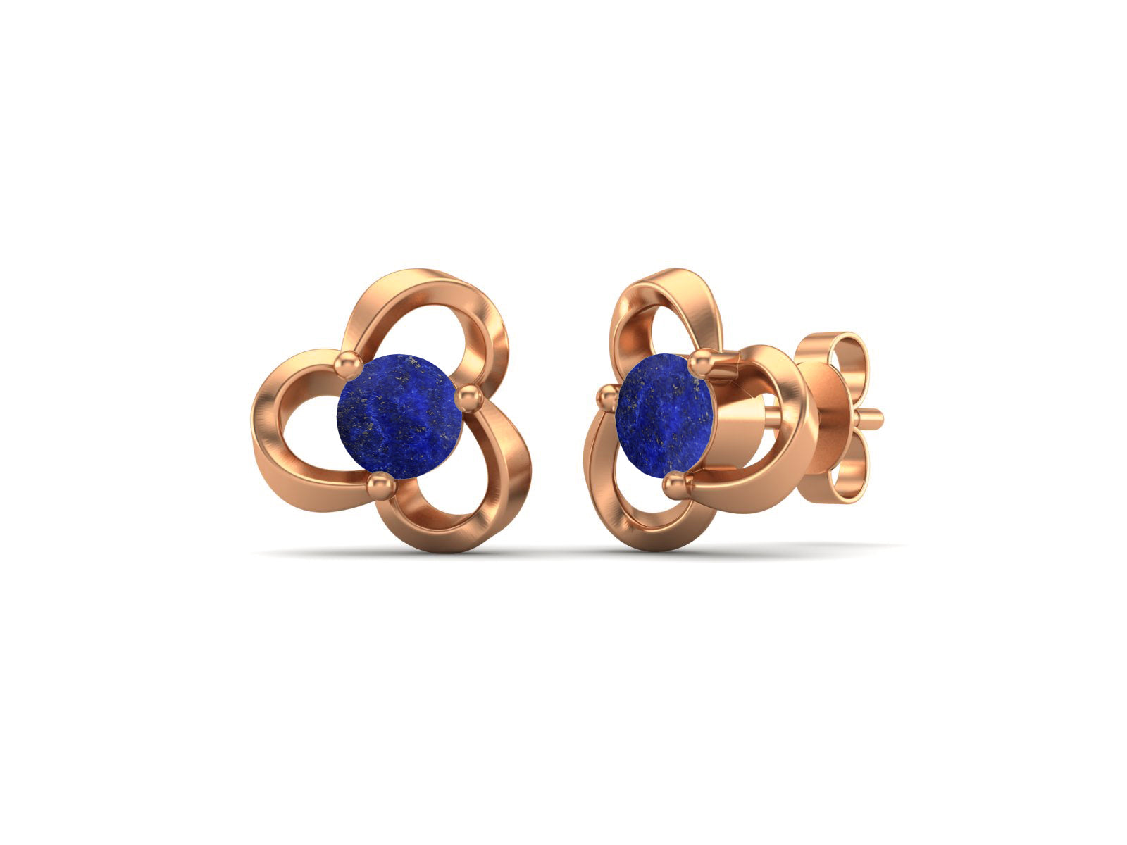 Lapis Elegant Petal Embrace Floral Stud Earrings - Sterling Silver